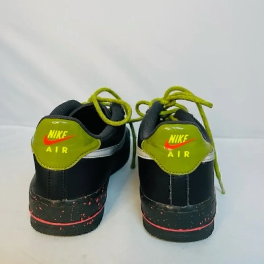 Nike Air Force 1 Black Silver Green Shoes AF1 DC2095-001  Kids 7Y Very Good Cond
